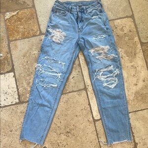 American Eagle Outfitters Light Blue Strigid Distressed Crop Boho Jeans